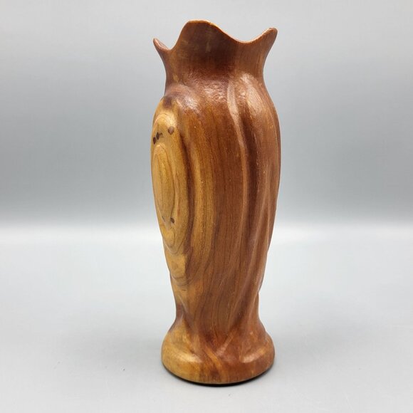 Vtg Handcrafted Carved Cherry Wood Folk Art Vase Les Smith Home Decor 6.75" - Picture 7 of 11